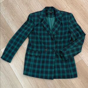 Nasty Gal Green Plaid Women's Blazer with Shoulder Pads